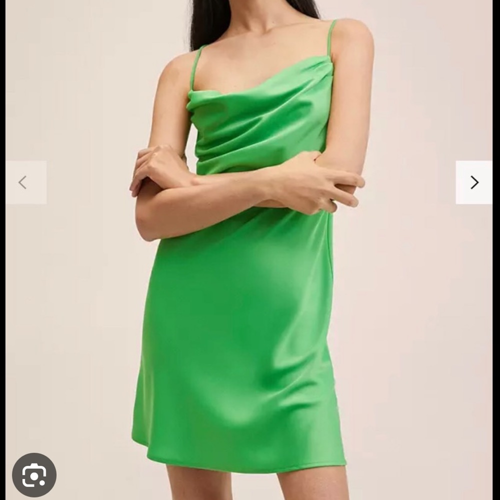 Mango Lupe Cowl Neck Mini Dress in Green